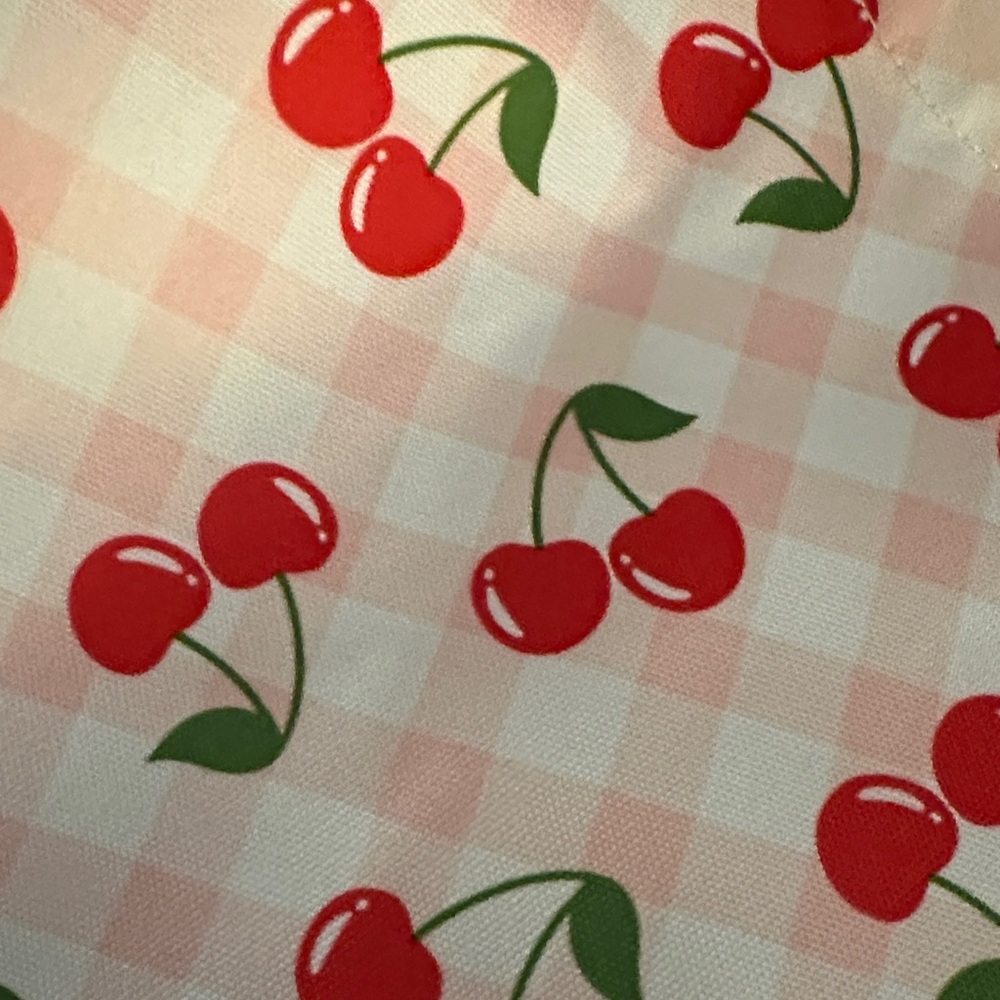 Huge Cherry Print Round Handle Tote Bag - Pink gingham print
